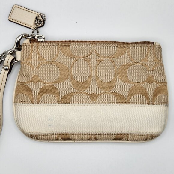 Coach Handbags - Coach Signature Stripe Wristlet in Beige